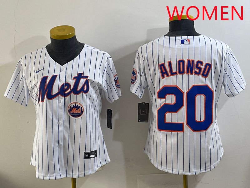 Women New York Mets #20 Alonso White Stripe Game 2025 Nike MLB Jersey style 6->women mlb jersey->Women Jersey